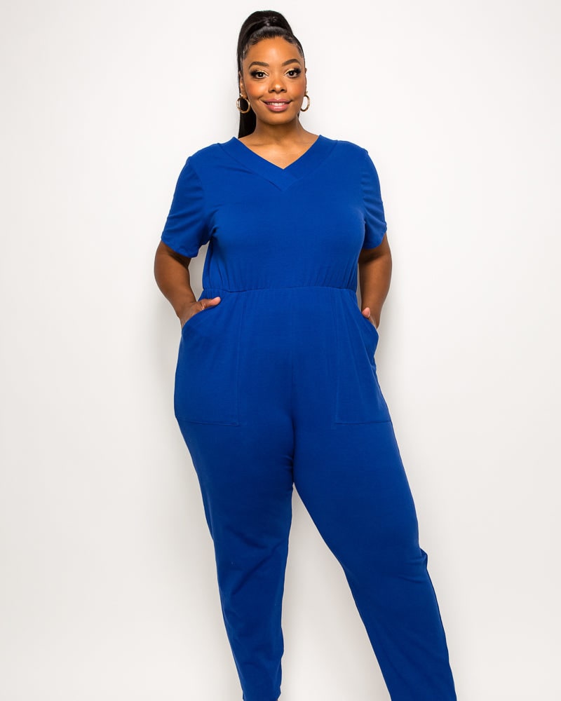 Blue v neck jumpsuit new arrivals